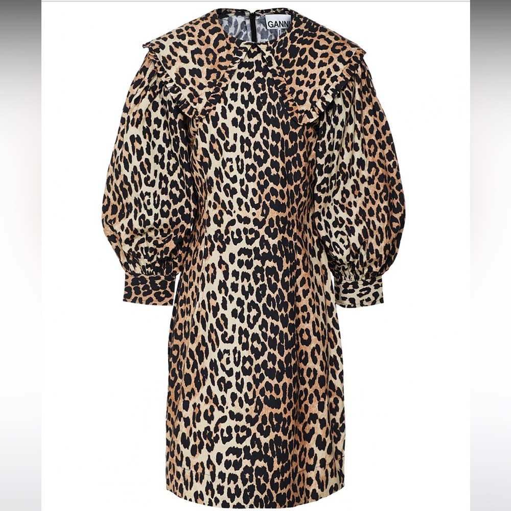 Ganni Leopard Cotton Poplin Mini Dress - Picture 6 of 15